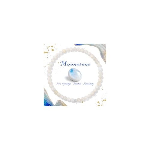 Raicegs 4 6 8MM Beaded Bracelets Healing Crystal Bracelet for Women Men Natural Stone Handmade Stretch Bracelet Reiki Spiritual Jewelry - color: Moonstone, size: 4mm