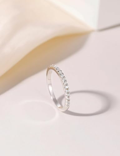 EAMTI 2mm Wedding Band Cubic Zirconia Half/Full Eternity Stackable Brass Engagement Ring Size 3-13 - color: Half-Eternity-Silver