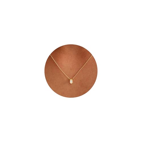 Gold Necklace for Women, 14k Gold Plated Cubic Zirconia Solitaire Pendant Necklace Waterproof Formal Necklaces for Women Cute Simple Necklaces Trendy Gold Jewelry Non Tarnish - color: Gold-oval cz