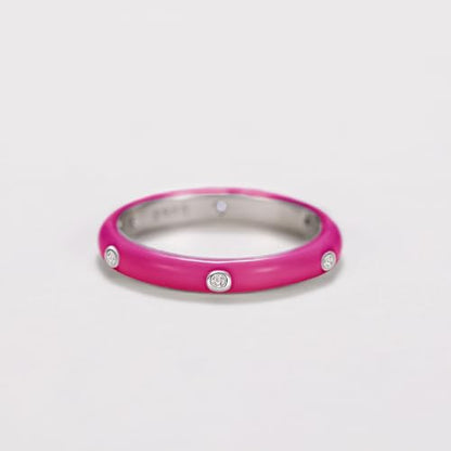 Stackable Enamel Ring 925 Sterling Silver Cubic Zirconia Rainbow Eternity Stacking Band Rings for Women 6（Enamel Red） - color: Enamel Red, size: 6