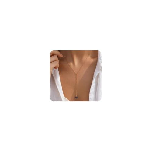 Lariat Necklace for Women Dainty Gold Long Crystal Drop Y-Shaped Necklace | 14k Gold Plated Crystal Drop Necklace Trendy Non Tarnish Simple Gold Jewelry For Wedding, Prom, Daily - color: Garnet