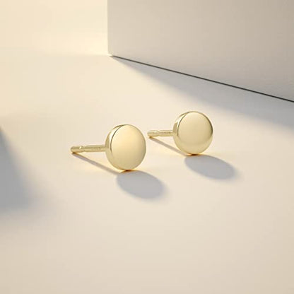 JIAYIQI Minimalist 925 Sterling Silver Stud Earrings Set, 14K Gold Plated Hypoallergenic Tiny Bar Dot Heart Star Studs for Women & Men - style: Gold-Dot-1 Pair