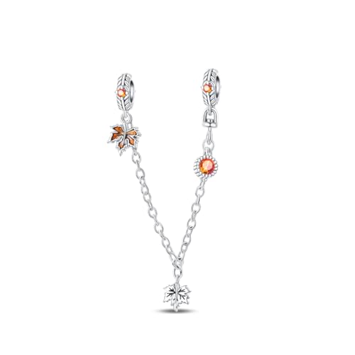LNQOBU 925 Sterling silver Safety Chain for Bracelet,Family Forever Safety Chain Charm for Bracelet Stopper Spacer Charm Clip Charms Dangle Pendants Beads Jewelry Gift for Women - color: Autumn maple leaves