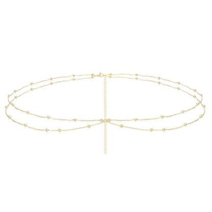 Yowivon Waist Chain for Women, 14K Gold Plated Body Chain, Dainty Cuban Layered Belly Beads Chains, Waterproof Adjustable Sexy Bikini Beach Jewelry Accessories Daily Belts Gifts - style: 1Pcs-Bead