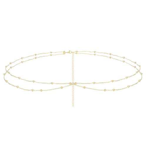 Yowivon Waist Chain for Women, 14K Gold Plated Body Chain, Dainty Cuban Layered Belly Beads Chains, Waterproof Adjustable Sexy Bikini Beach Jewelry Accessories Daily Belts Gifts - style: 1Pcs-Bead