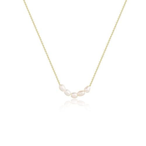 Kyerlyn Dainty Pearl Pendant Necklaces for Women 14K Gold Plated Handmade Layered Pearl Chain Necklace Delicate Layered Pearl Necklace Everyday Jewelry Gift - color: 5 Pearl-Gold