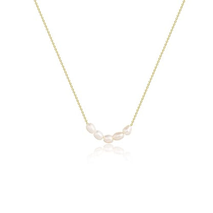Kyerlyn Dainty Pearl Pendant Necklaces for Women 14K Gold Plated Handmade Layered Pearl Chain Necklace Delicate Layered Pearl Necklace Everyday Jewelry Gift - color: 5 Pearl-Gold
