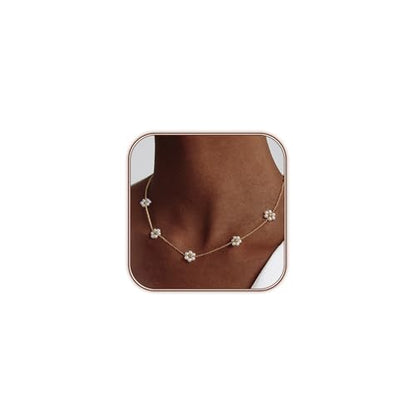 OGD Gold Pearl Necklace Set for Women 14K Plated Layered Daisy Choker Gift - color: Gold Daisy Pearl-1PCS