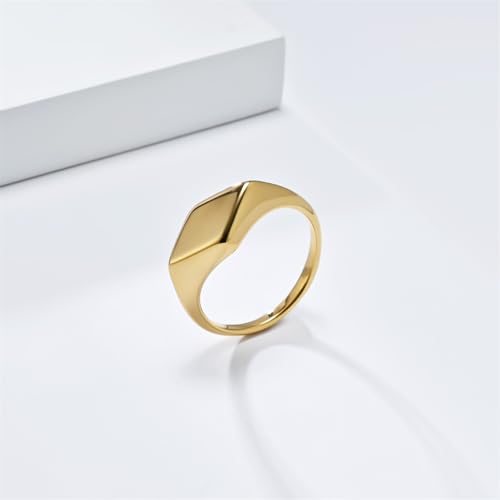 Minimalist Stainless Steel Signet Ring Polished Geometric Flat Top Band Simple Statement Ring for Women and Men - color: Gold
