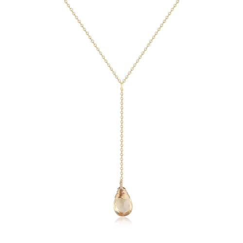 COAI 14K Gold Plated Sterling Silver Lariat Necklace for Women, Drop Dangle Trendy Y Necklace, Amethyst/Cirtine - color: Citrine
