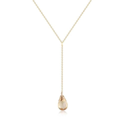 COAI 14K Gold Plated Sterling Silver Lariat Necklace for Women, Drop Dangle Trendy Y Necklace, Amethyst/Cirtine - color: Citrine
