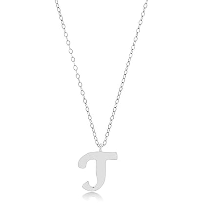 MAX + STONE 10k Solid White or Yellow Gold Dainty Script Initial Extendable Necklace, 16+2 inches - style: 10k White Gold / Letter T