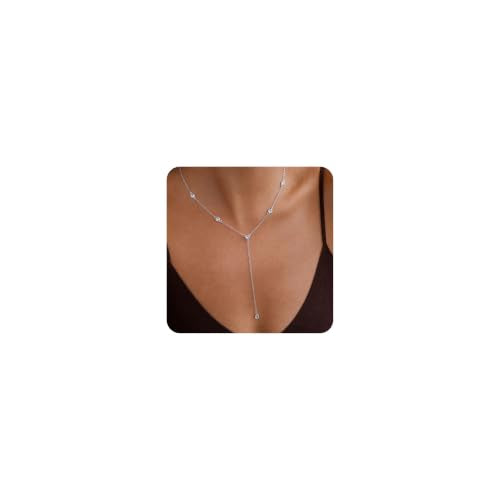 Lariat Gold Necklace for Women, Dainty Long Necklaces 14k Gold Plated Y-Shaped Layered Drop Necklaces for Women Trendy Simple Gold Jewelry for Prom Vacation Gifts - color: Station Y Necklace-Silver