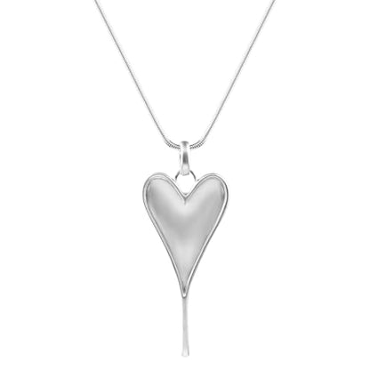 Long Heart Necklaces for Women 14K Gold-Silver Plated Trendy Brushed Chunky Pendant Layered Y Necklace Jewelry for Women With Gifts Box - color: SILVER