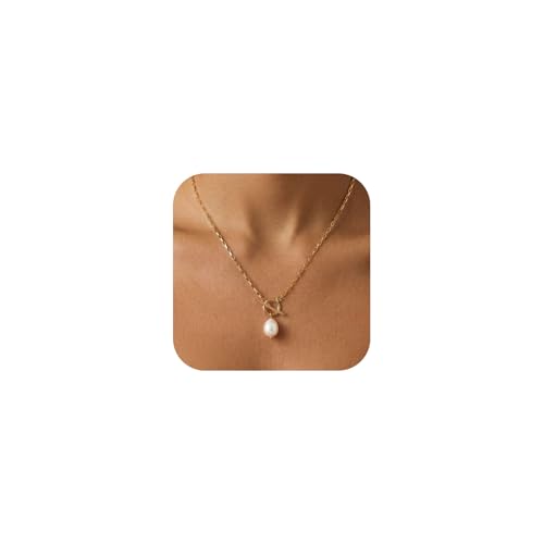 Gold Silver Pendant Necklace for Women, Dainty CZ Jewelry Gift | 14K Gold Silver Plated, Cubic Zirconia Pearl Charm, Trendy Layered Necklace, Adjustable Chain, Waterproof, Hypoallergenic - color: Gold-Freshwater Pearl