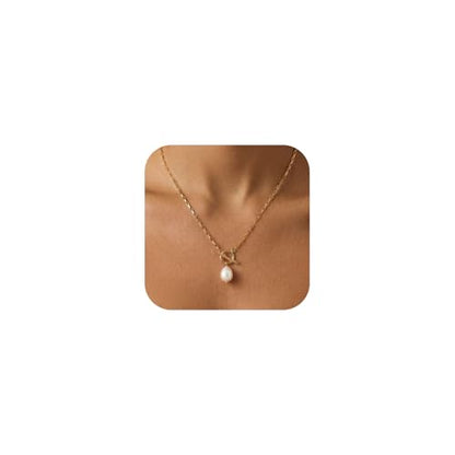 Gold Silver Pendant Necklace for Women, Dainty CZ Jewelry Gift | 14K Gold Silver Plated, Cubic Zirconia Pearl Charm, Trendy Layered Necklace, Adjustable Chain, Waterproof, Hypoallergenic - color: Gold-Freshwater Pearl