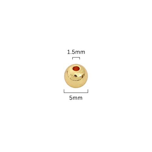 14K Gold Plated Round Spacer Beads 5mm 60pcs for Jewelry Making Findings Non Tarnish - color: 14K Gold, size: 5mm