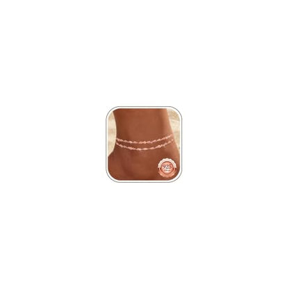 Kenivira 925 Sterling Silver Ankle Bracelets For Women Dainty Layered Waterproof 18K Gold Plated Anklets For Women Beach Adjustable Anklet Foot Jewellery - color: rose gold-bead