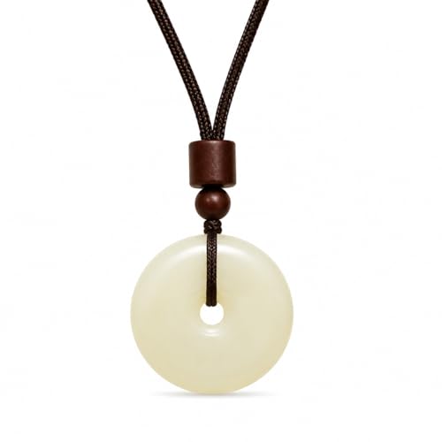 Natural Jade Pendant Necklace, Handmade Stone Jewelry for Women Men | Natural jade stone pendant with smooth polished finish, handmade design, adjustable cord necklace, unisex gift jewelry. - color: Jade Pi Disc
