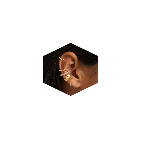 14K Gold Plated Ear Cuff Earrings for Women, Dainty Ear Cuffs Non Piercing Clip on Earrings Trendy Non pierced Cubic Zirconia Fake Hoop Earring Jewelry Sets for Women - color: Gold-2