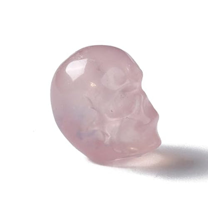 Elecrelive 5Pcs Gemstone Carved Skull Beads Rose Quartz Stone Skeleton Head Beads Pink Crystals for Halloween Necklace Bracelets Earrings Jewelry Making - color: Pink