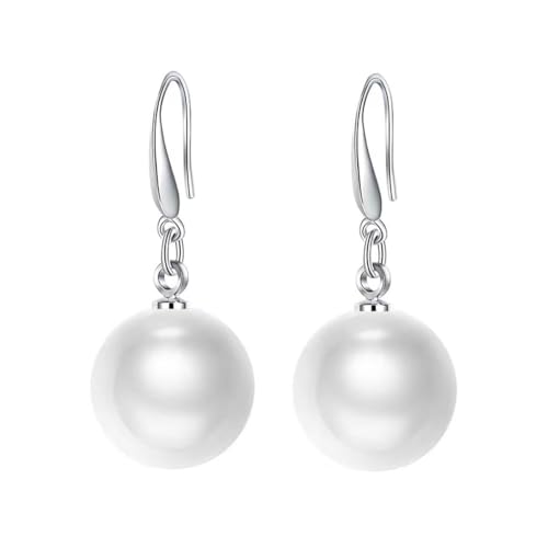 Sterling Silver Big Pearl Earrings for Women Freshwater Cultured Pearls Dangle Drop Earring Jewelry for Women Large Round White Pearl Studs Earrings - color: Style B-12mm