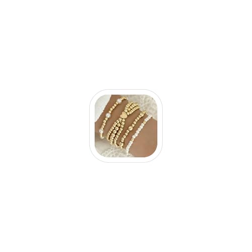 Pearl Bracelets for Women Simulated Pearl Beaded Bracelet White Pearls Stackable Stretch Bracelet Set Multilayered Elastic Pearls Bracelets for Women Bridesmaid Bridal Jewelry - color: gold heart