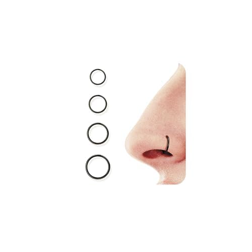 4/5/8 pcs 16G/18G/20G 316L Surgical Steel Hinged Nose Rings Hoops Lip Septum Rings Helix Conch Rook Cartilage Tragus Earrings Piercing Jewelry Black Silver Gold Plated Nose Rings Women Men - color: Black - 18G (7mm-10mm) - 4PCs
