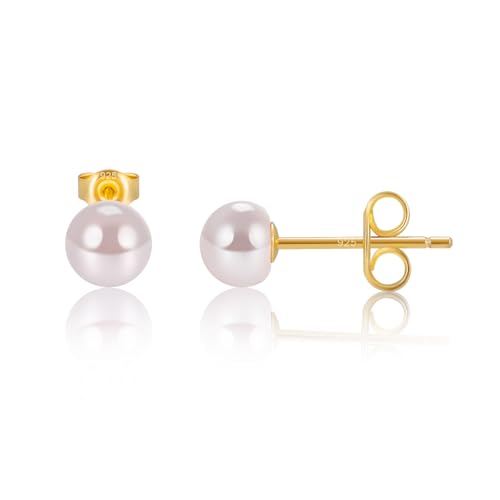 EAMTI Pearl Earrings for Women Trendy 18K Gold Plated Sterling Silver Freshwater Cultured Pearl Stud Earrings Hypoallergenic 5.5-9.5MM - color: Pink-purple, size: 5-6mm