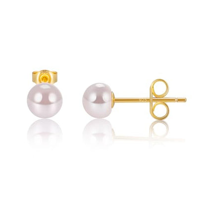 EAMTI Pearl Earrings for Women Trendy 18K Gold Plated Sterling Silver Freshwater Cultured Pearl Stud Earrings Hypoallergenic 5.5-9.5MM - color: Pink-purple, size: 5-6mm