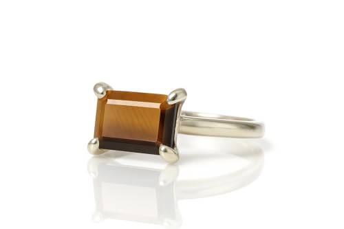 Brown Tiger Eye Ring - Unique Solitaire Gemstone for Women - Custom Crystal Rings, Handmade Jewelry, Stylish Ladies Accessory - with Fancy Box