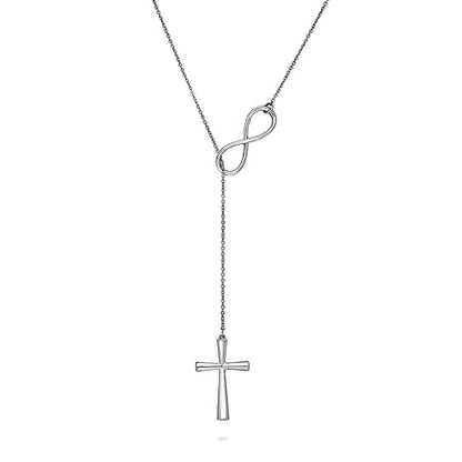 BERRICLE Sterling Silver Lariat Necklace for Women - Celestial Charm, Infinity Cross, Melody Note, Teardrop Styles - style: Infinity Cross