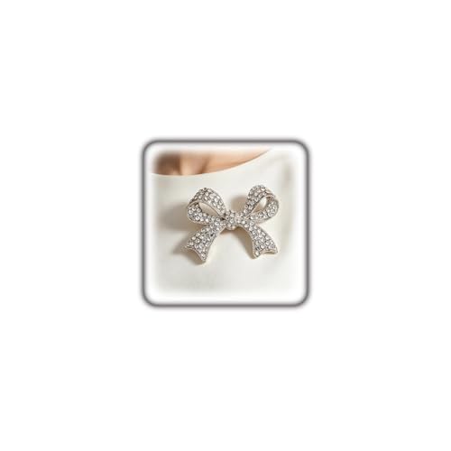 Gold Chunky Textured Bow Brooch Pin for Women, Boho Versatile Crystal Faux Pearl Brooch Vintage Statement Jewelry Clothing Accessories Gifts - color: Silver