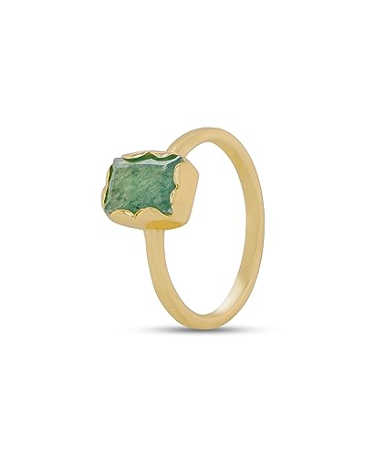 Gold Rings For Women 18k Gold Plated Dainty Non Tarnish Stackable Baguette Gemstone Band Jewelry Gift - color: AVENTURINE