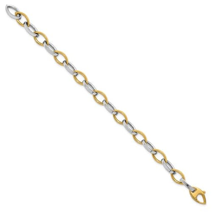 14K Two-tone Gold Polished Link Bracelet 7.5"