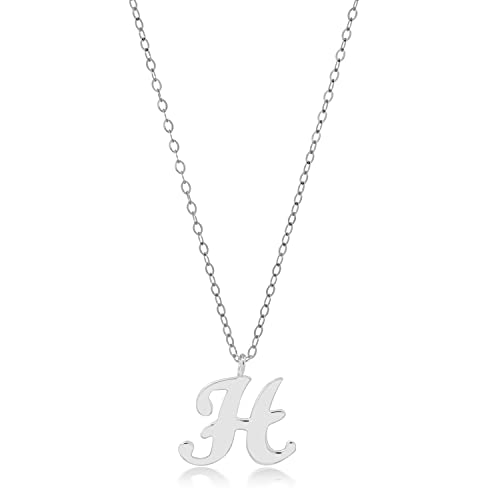 MAX + STONE 10k Solid White or Yellow Gold Dainty Script Initial Extendable Necklace, 16+2 inches - style: 10k White Gold / Letter H