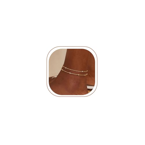 Warshion Ankle Bracelets for Women - 14K Gold Plated Waterproof Gold Anklet Delicate Chain Women's Anklets Summer Beach Pearl Jewelry Layering Gift Non Tarnish - style: ANKLETS-A