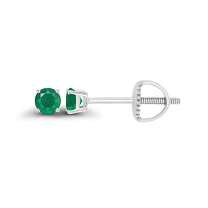 14K Gold Plated 925 Sterling Silver Hypoallergenic 3mm Round Genuine Birthstone Solitaire Screwback Stud Earrings - color: Emerald Genuine