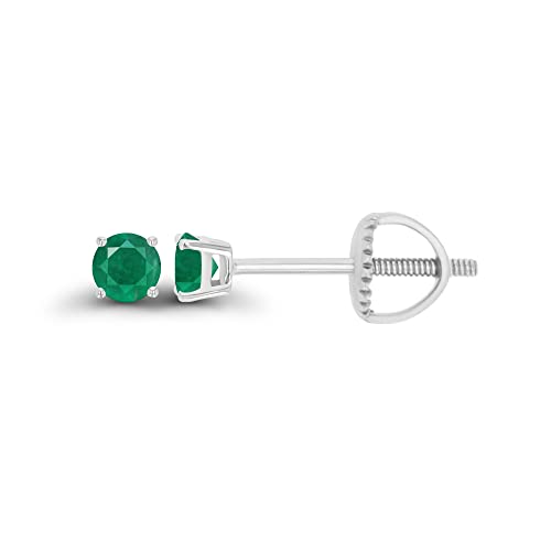 14K Gold Plated 925 Sterling Silver Hypoallergenic 3mm Round Genuine Birthstone Solitaire Screwback Stud Earrings - color: Emerald Genuine