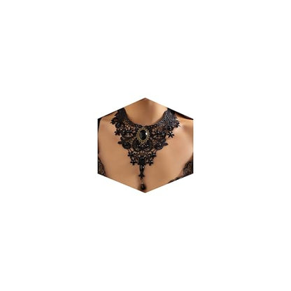 Fesciory Black Necklaces for Women, Adjustable Layered Velvet Leather Lace Collar Necklace, Goth Jewelry Gifts. - color: Gem