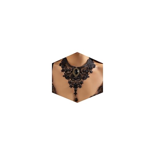 Fesciory Black Necklaces for Women, Adjustable Layered Velvet Leather Lace Collar Necklace, Goth Jewelry Gifts. - color: Gem