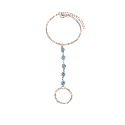 Vivian&CD Trendy Gold Hand Chain Bracelet for Women, 14k Gold Plated Dainty Ring Bracelet, Hypoallergenic Finger Nail Bracelet with Zircon Sequins or Satellite Chain - Elegant Jewelry Gift for Women - style: Devil's Eye