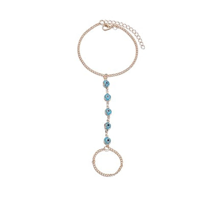 Vivian&CD Trendy Gold Hand Chain Bracelet for Women, 14k Gold Plated Dainty Ring Bracelet, Hypoallergenic Finger Nail Bracelet with Zircon Sequins or Satellite Chain - Elegant Jewelry Gift for Women - style: Devil's Eye