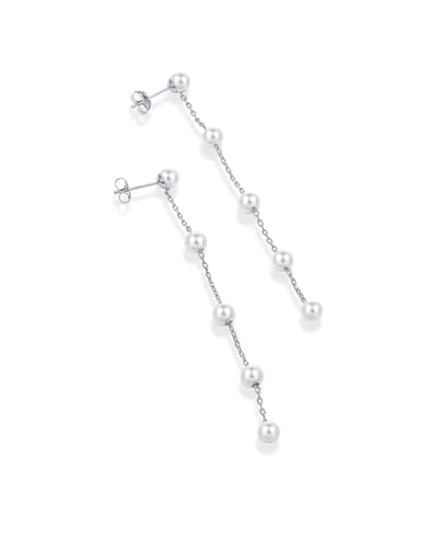 PAVOI 14K Gold Plated 925 Sterling Silver Posts Pearl Dangle Drop Earrings | Bridal Pearl Earrings for Women - style: Station Pearls