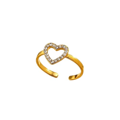 18K Gold Plated Adjustable Rings for Women, 316L Stainless Steel Open Band Gold Jewelry Collection, Hypoallergenic Size 6-9 Adjustable Stackable Rings, Tarnish Free Trendy Gift for Her - color: Hollow Heart