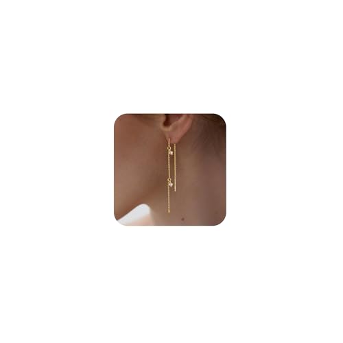 Chunky Hoop Huggie Dangle Tassel Pearl Bow Heart Charm Stud Cilp-on Earrings for Women, 14K Gold plated/Sterling Silver Plated CZ Large Jewelry Vintage Dainty Trendy Gift Daily Prom Party - style: 3CZ Tassel-GD