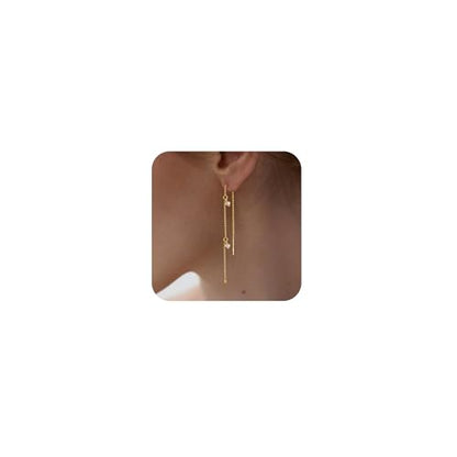 Chunky Hoop Huggie Dangle Tassel Pearl Bow Heart Charm Stud Cilp-on Earrings for Women, 14K Gold plated/Sterling Silver Plated CZ Large Jewelry Vintage Dainty Trendy Gift Daily Prom Party - style: 3CZ Tassel-GD