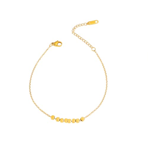 Dainty Gold Anklets for Women Stainless Steel Simple Ankle Bracelets Summer Beach Foot Chain Jewelry Gift - color: Cubes