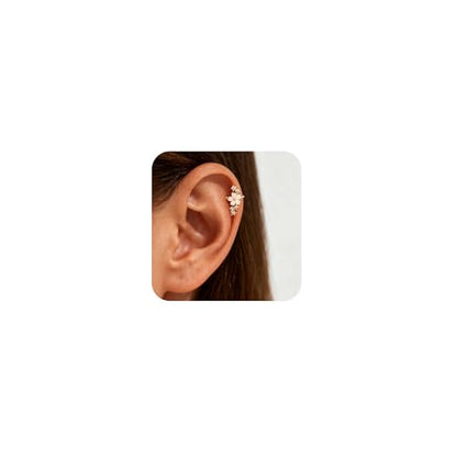 Carffordo 3Pcs Ear Cuffs Non Piercing for Women, Dainty Clip on Earrings | Trendy 14K Gold Plated Ear Cuff with Cubic Zirconia, Fake Piercing Cartilage Earrings, Lightweight Jewelry for Daily Wear - color: 1pair-flower