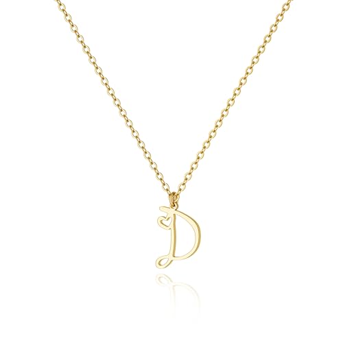 Tewiky Initial Necklace for Women-14k Gold Plated Dainty Letter Necklaces | Trendy Cute Custom Personalized Monogram Necklaces - color: gold, style: D